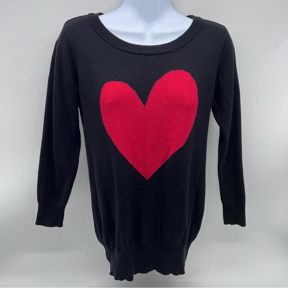 Black Sweater with Red Heart Design Cotton Blend- Size S